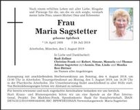 Traueranzeige Maria Sagstetter