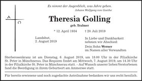 Traueranzeige Theresia Golling