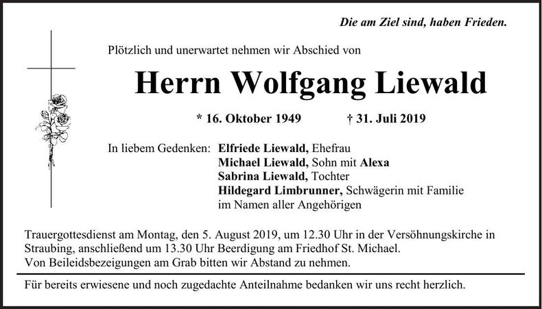 Traueranzeige Wolfgang Liewald
