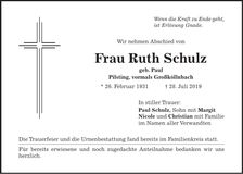 Traueranzeige Ruth Schulz