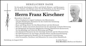 Traueranzeige Franz Kirschner