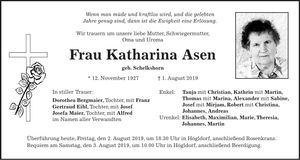 Traueranzeige Katharina Asen