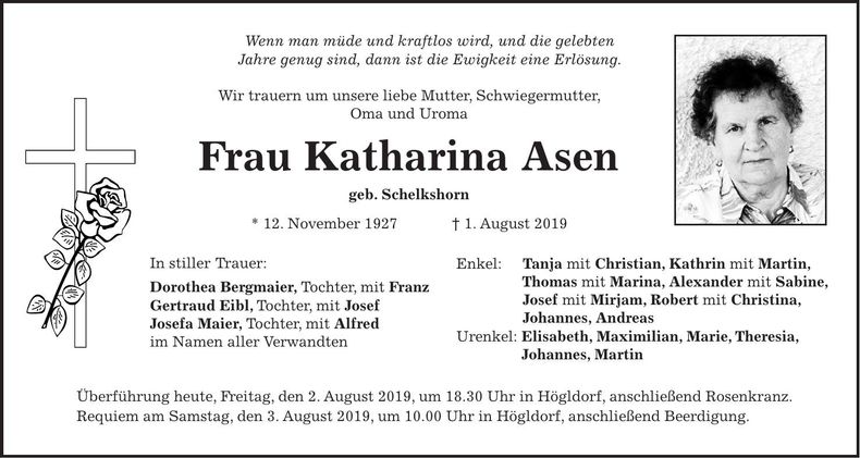 Traueranzeige Katharina Asen