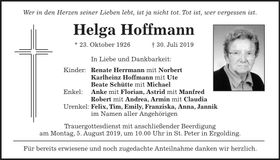 Traueranzeige Helga Hoffmann