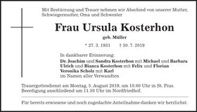 Traueranzeige Ursula Kosterhon