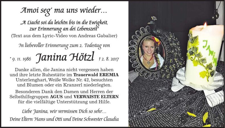 Traueranzeige Janina Hötzl