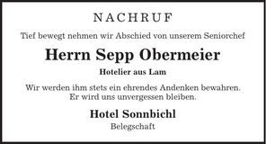 Traueranzeige Sepp Obermeier