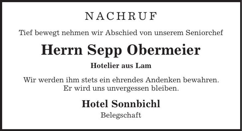 Traueranzeige Sepp Obermeier