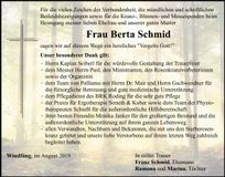 Traueranzeige Berta Schmid