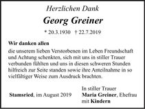 Traueranzeige Georg Greiner