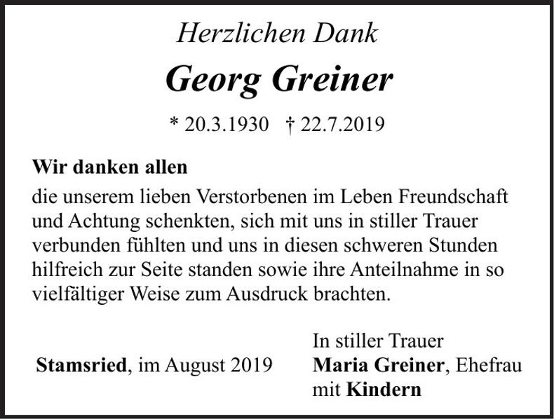 Traueranzeige Georg Greiner