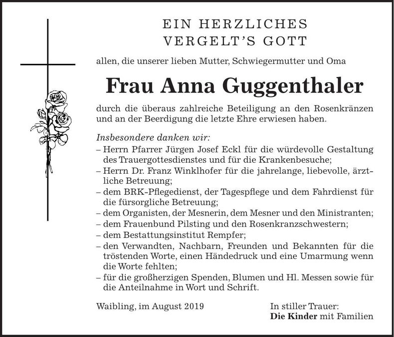 Traueranzeige Anna Guggenthaler