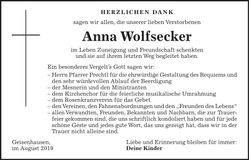 Traueranzeige Anna Wolfsecker