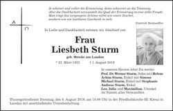 Traueranzeige Liesbeth Sturm