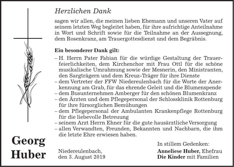 Traueranzeige Georg Huber