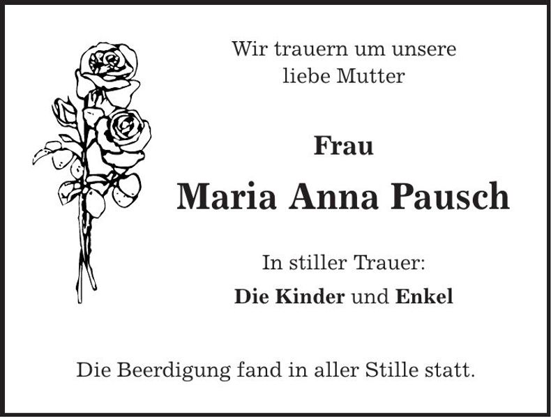 Traueranzeige Maria Anna Pausch