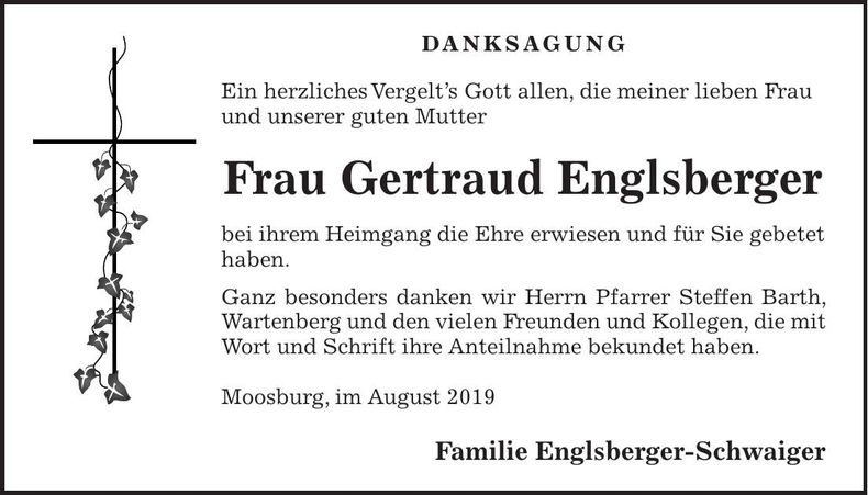 Traueranzeige Getraud Englsberger