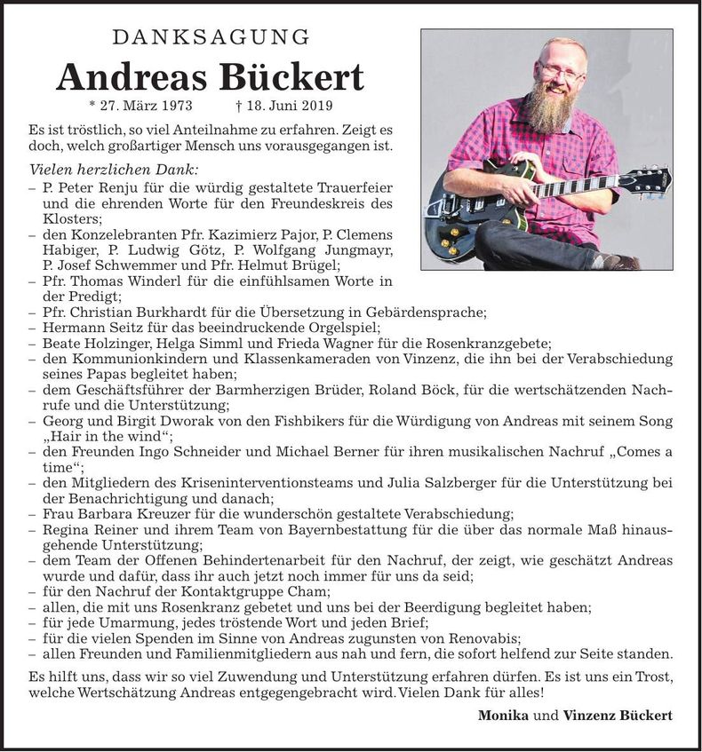Traueranzeige Andreas Bückert