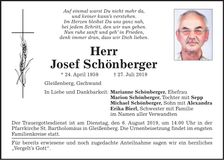 Traueranzeige Josef Schönberger