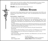 Traueranzeige Alfons Braun
