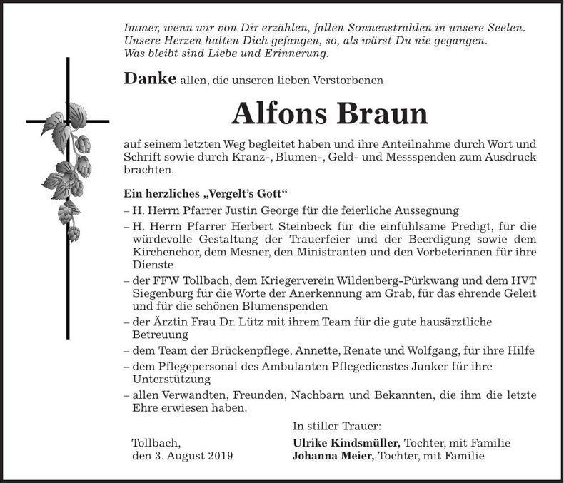Traueranzeige Alfons Braun