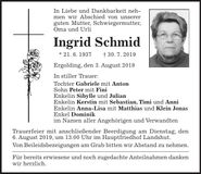 Traueranzeige Ingrid Schmid