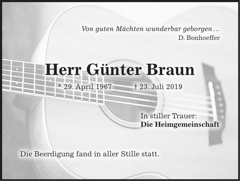 Traueranzeige Günter Braun