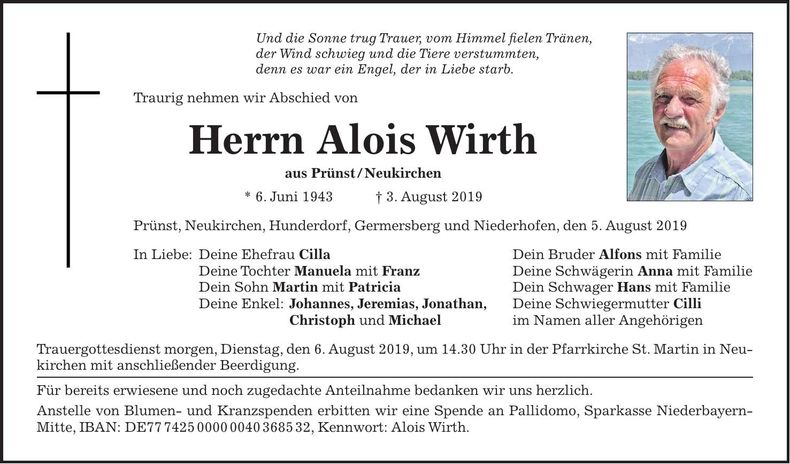 Traueranzeige Alois Wirth
