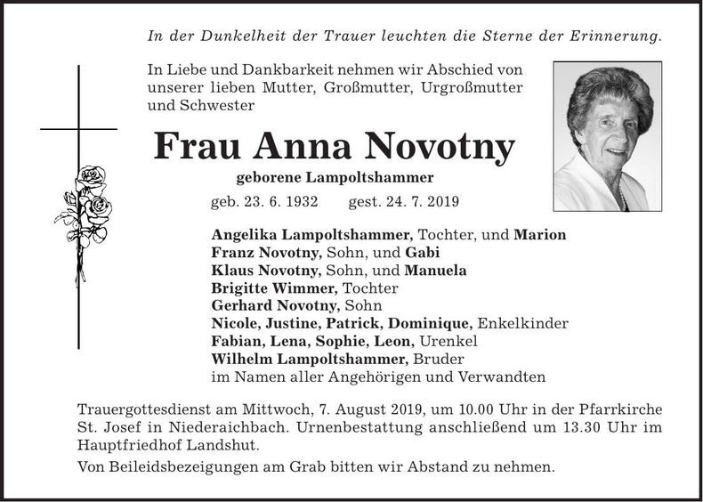 Traueranzeige Anna Novotny