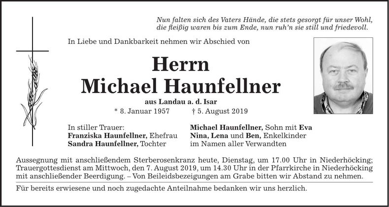 Traueranzeige Michael Haunfellner