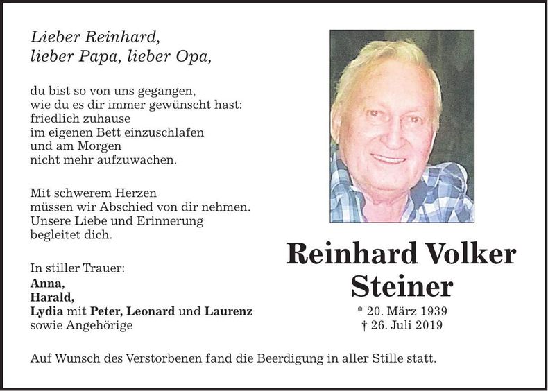 Traueranzeige Reinhard Volker Steiner