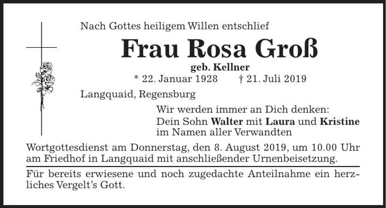 Traueranzeige Rosa Groß