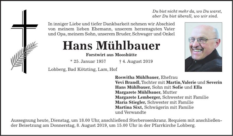 Traueranzeige Hans Mühlbauer