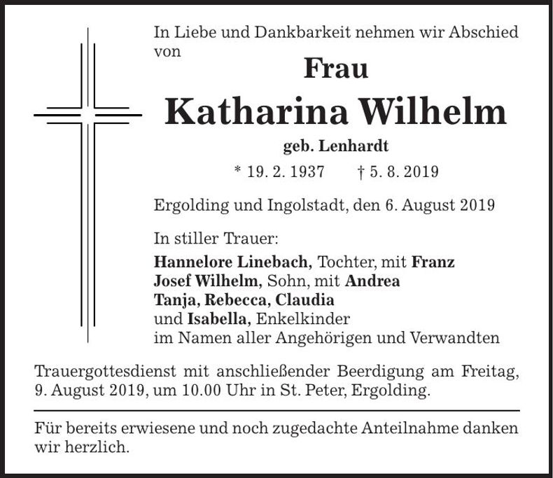 Traueranzeige Katharina Wilhelm