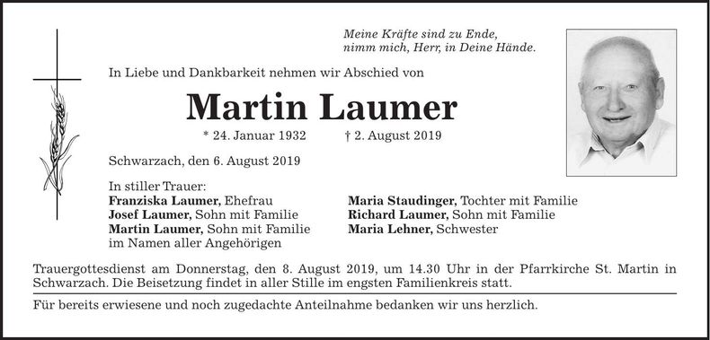 Traueranzeige Martin Laumer