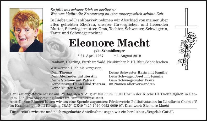 Traueranzeige Eleonore Macht