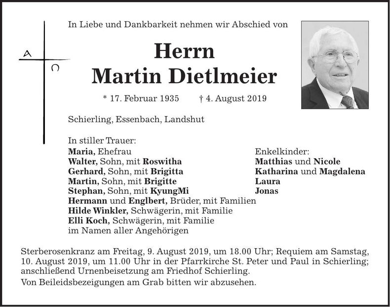 Traueranzeige Martin Dietlmeier
