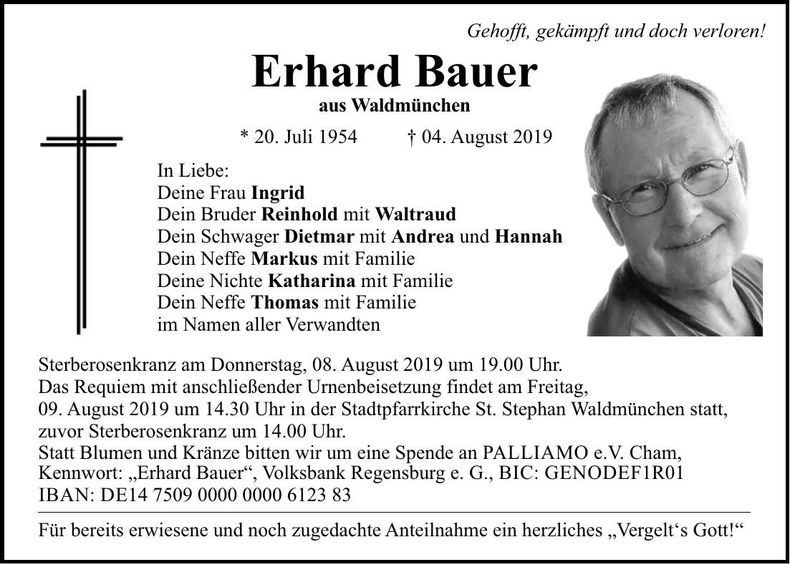 Traueranzeige Erhard Bauer