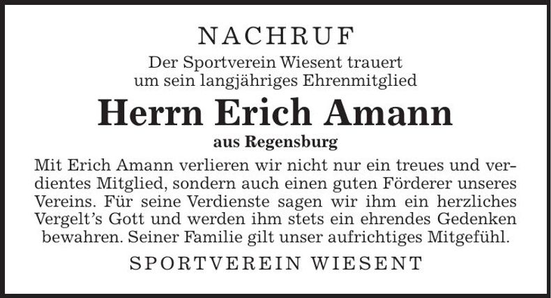 Traueranzeige Erich Amann