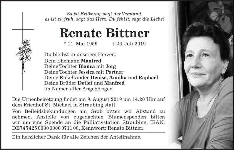 Traueranzeige Renate Bittner
