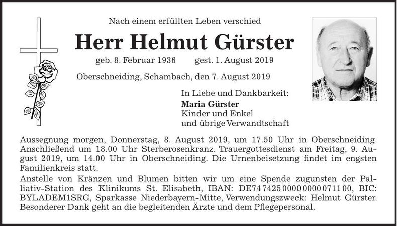 Traueranzeige Helmut Gürster