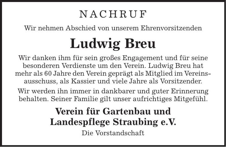 Traueranzeige Lduwig Breu