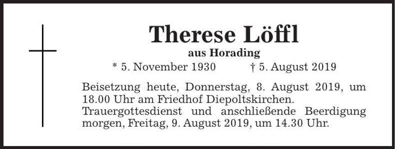 Traueranzeige Therese Löffl