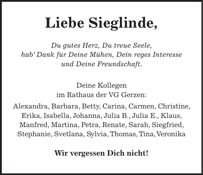 Traueranzeige Sieglinde Parstorfer