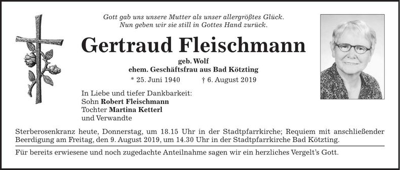 Traueranzeige Gertraud Fleischmann