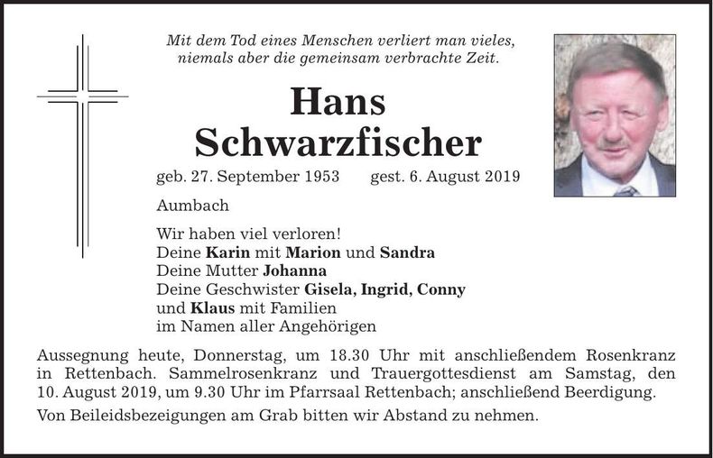 Traueranzeige Hans Schwarzfischer