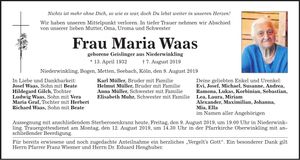 Traueranzeige Maria Waas