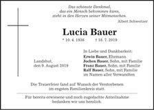 Traueranzeige Lucia Bauer