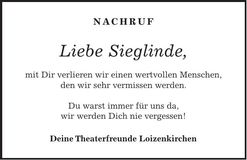 Traueranzeige Sieglinde Parstorfer