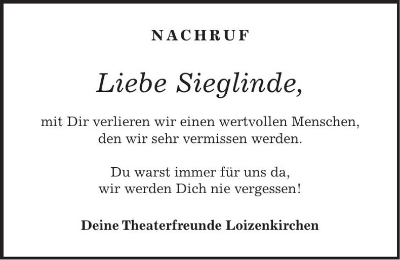Traueranzeige Sieglinde Parstorfer